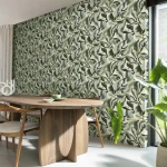 Wallpaper Mustard showing green and pastel blue foliage
