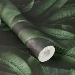 Wallpaper Soot, dark green banana leaves on near-black ground