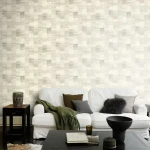 Wallpaper Oat with grey and beige vertical board-effect bands