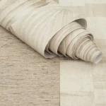 Wallpaper Ecru, cream and pale grey board-effect strips on a wall