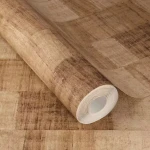 Wallpaper Nutmeg with brown and ochre patchwork wood planks