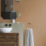 Wallpaper Copper, plain warm ochre with fine vertical grain