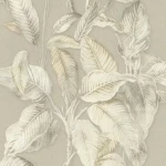 Wallpaper Thatch, large tropical leaves on taupe beige ground