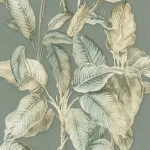 Wallpaper Cloud, ivory and sage leaves on slate grey