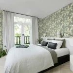 Wallpaper Cloud, ivory and sage leaves on slate grey
