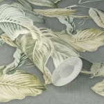 Wallpaper Cloud, ivory and sage leaves on slate grey
