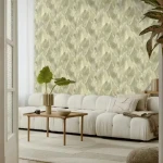 Wallpaper Pollen, overlapping leaves in yellow, green and cream