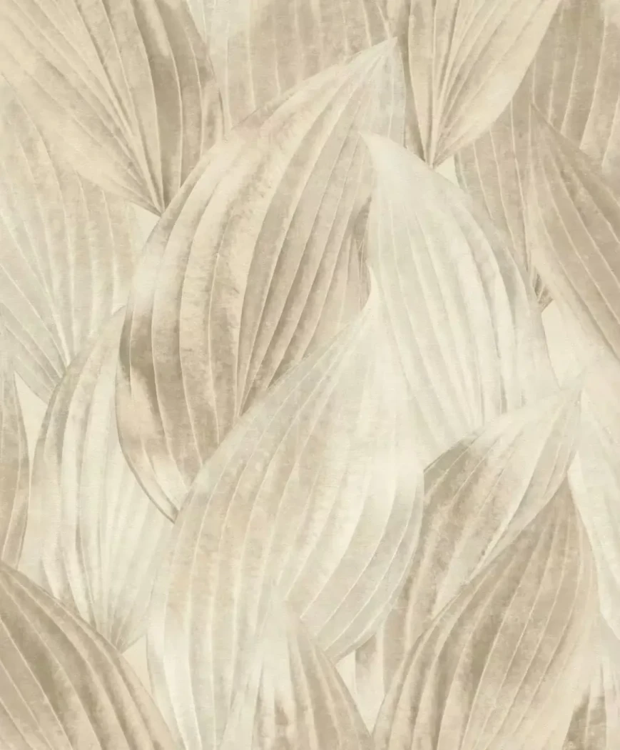 Wallpaper Barley, veined leaves in beige, taupe and cream