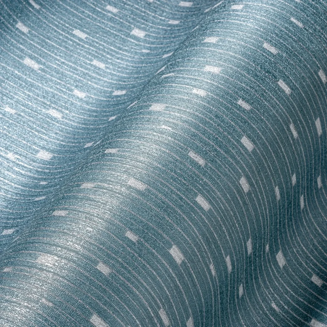 Wallpaper Lagoon, blue ribbed textile effect with pearlescent dots