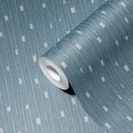 Wallpaper Lagoon, blue ribbed textile effect with pearlescent dots