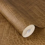 Wallpaper Burnt Crust, ochre-brown embossed leather-grain texture