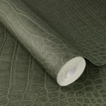 Wallpaper Celadon, deep green leather-grain relief texture
