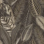 Wallpaper Henna, tropical leaves with gold veins on dark ground