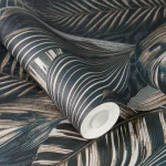 Wallpaper Bark, tropical leaves with copper highlights on charcoal