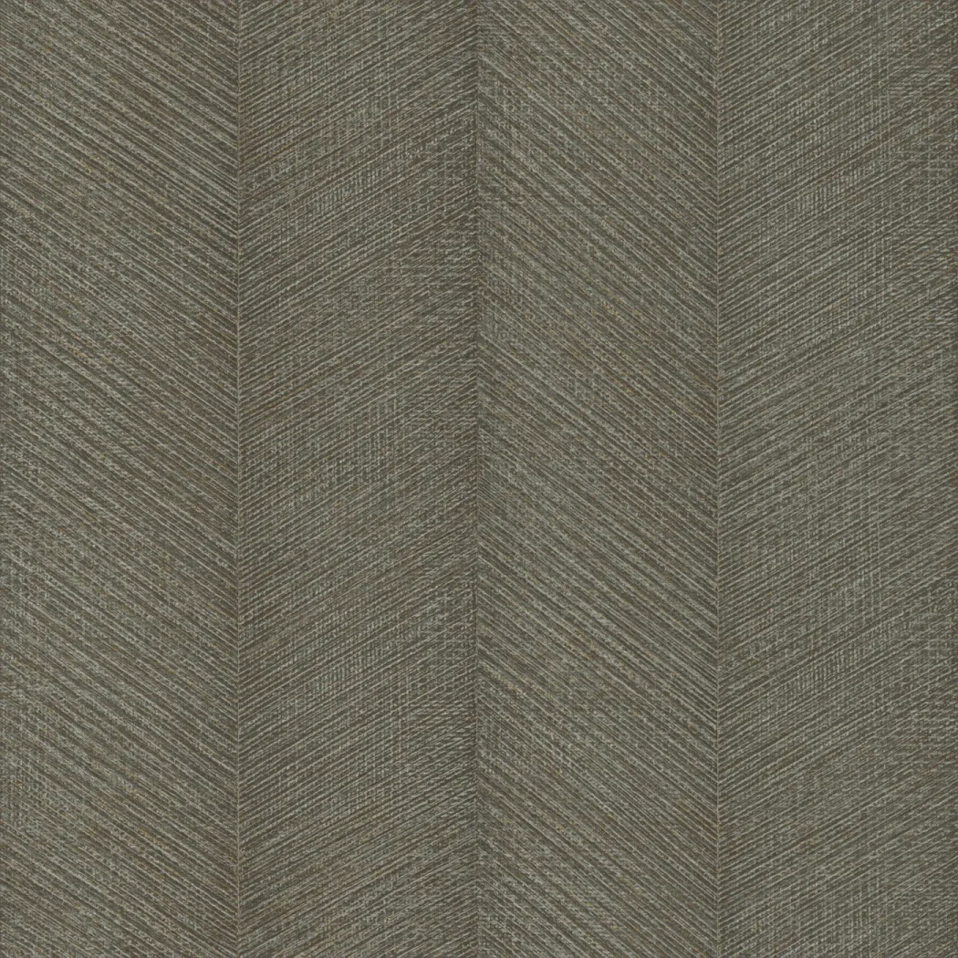 Wallpaper Yellow Straw with woven chevrons in brown and taupe