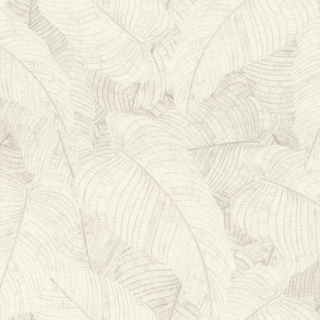 Wallpaper Flour with large tropical leaves in cream and beige