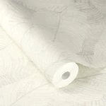 Wallpaper Flour with large tropical leaves in cream and beige