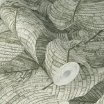 Wallpaper Turmeric with large engraved-style leaves in grey and beige