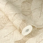 Wallpaper Pale Bark with large beige drawn tropical leaves