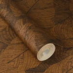 Wallpaper Siena Earth, large engraved tropical leaves in coppery brown