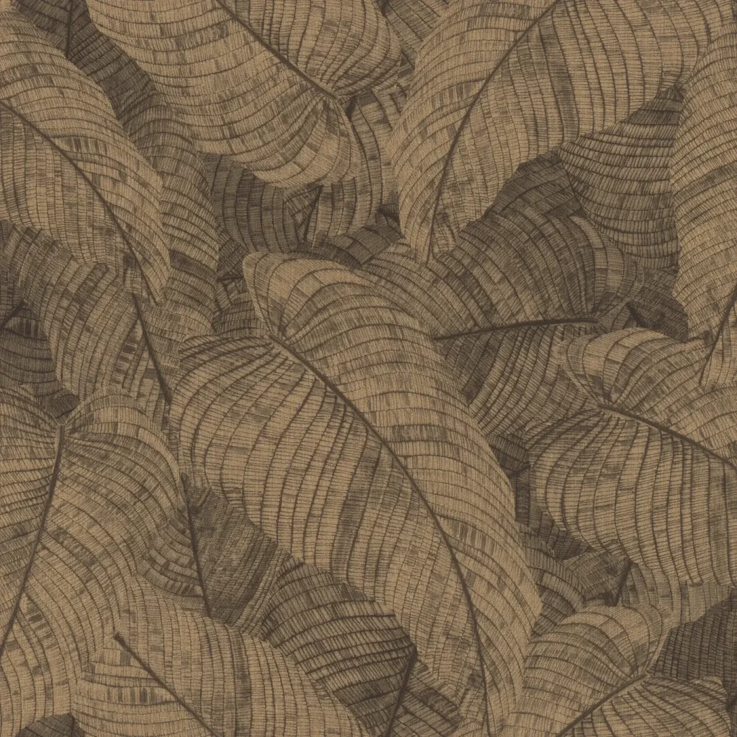 Wallpaper Bistre with tropical leaves in deep ochre brown