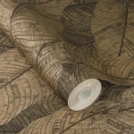 Wallpaper Bistre with tropical leaves in deep ochre brown