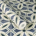 Wallpaper Pineapple with blue and ecru floral tile pattern