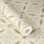 Wallpaper Light Leaven, zellige-style diamonds with cream and taupe medallions