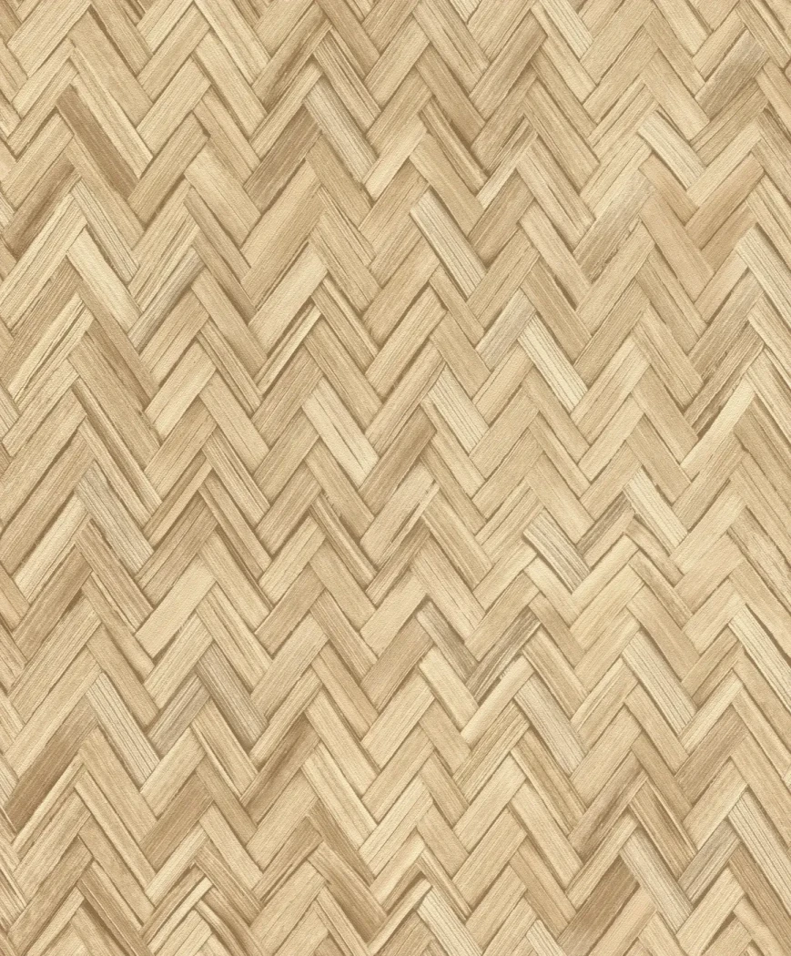 Wallpaper Soft Braid with light wood slats woven in chevrons
