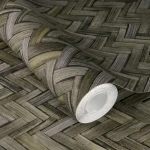 Wallpaper Tawny with a brown and ochre chevron wood effect
