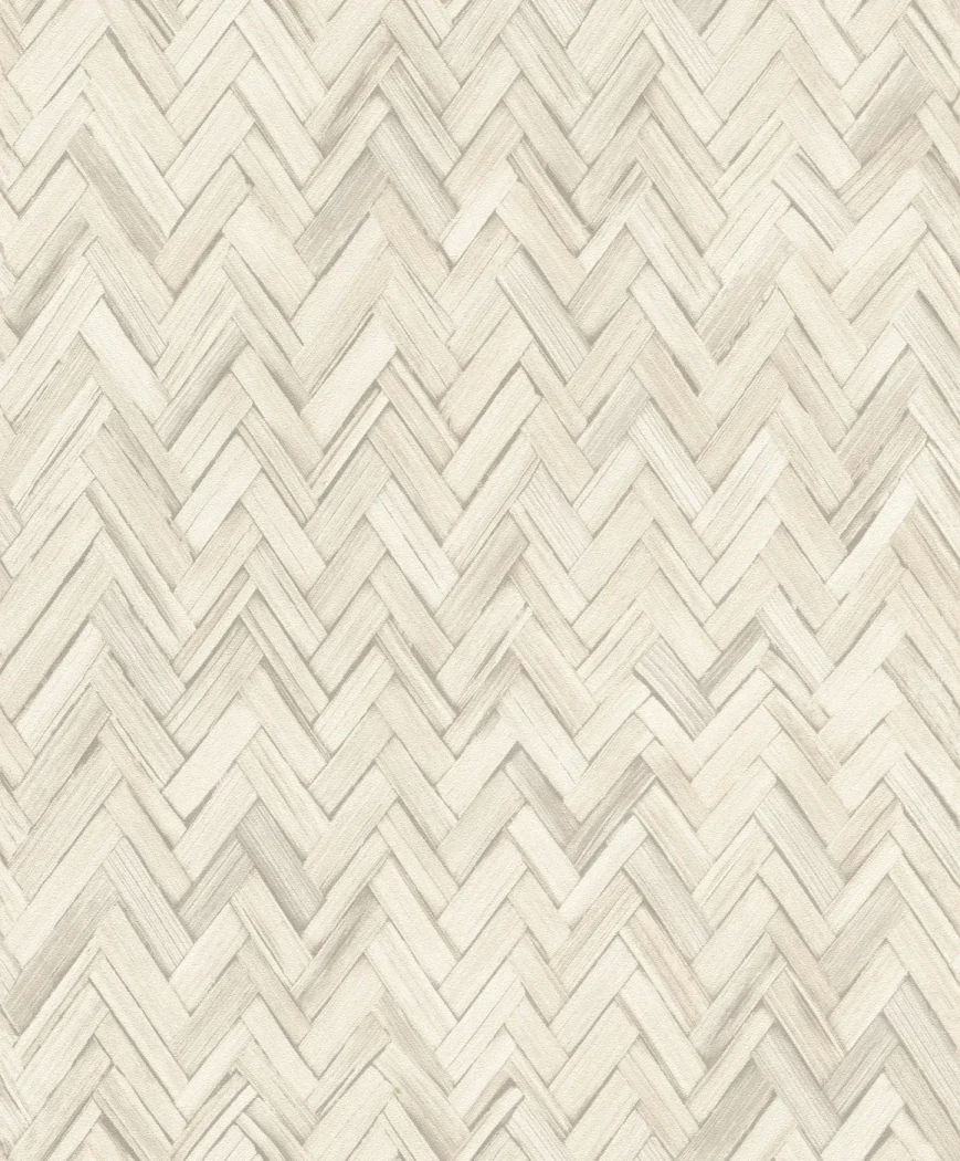 Wallpaper Light Barley with woven bamboo-effect chevrons in beige
