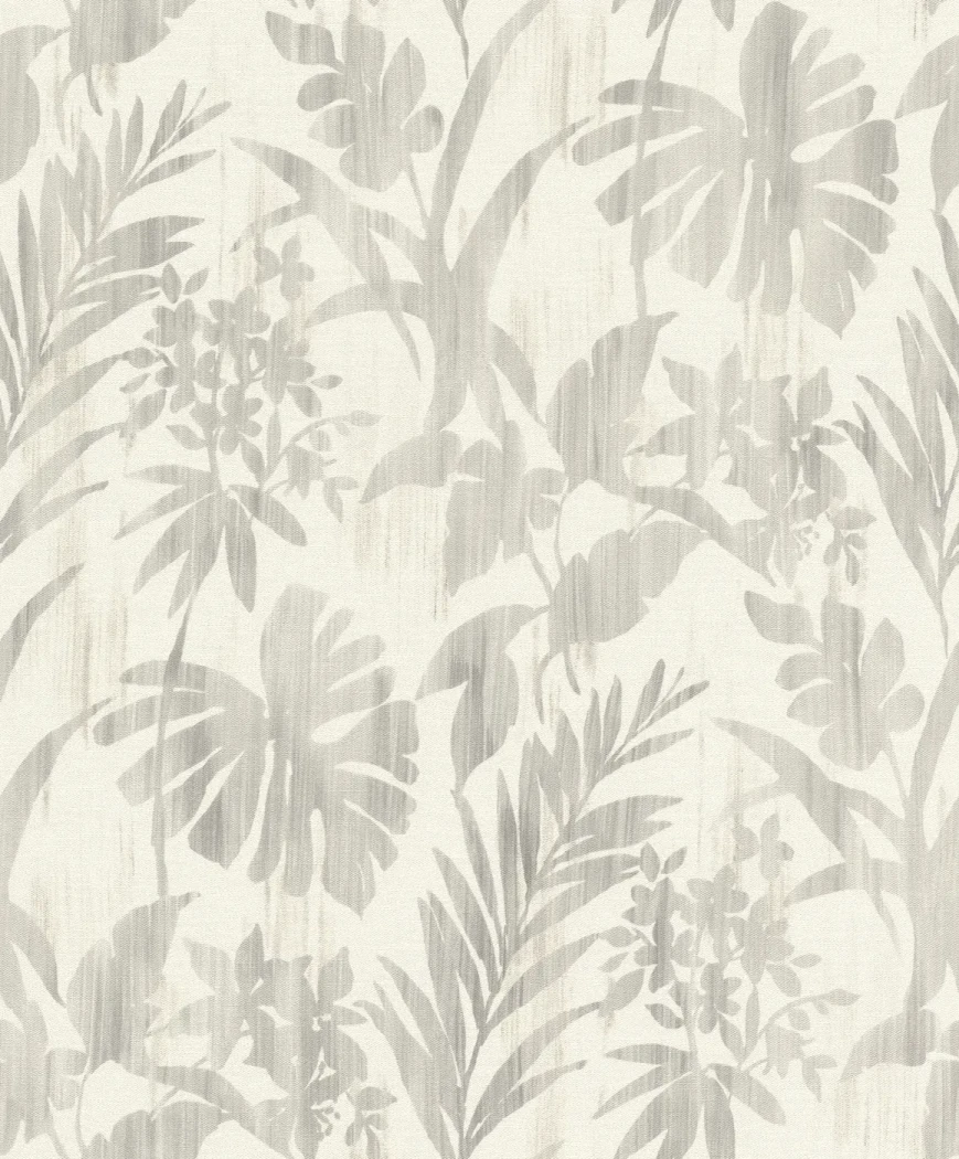 Wallpaper Pearl with grey and pale green tropical leaves