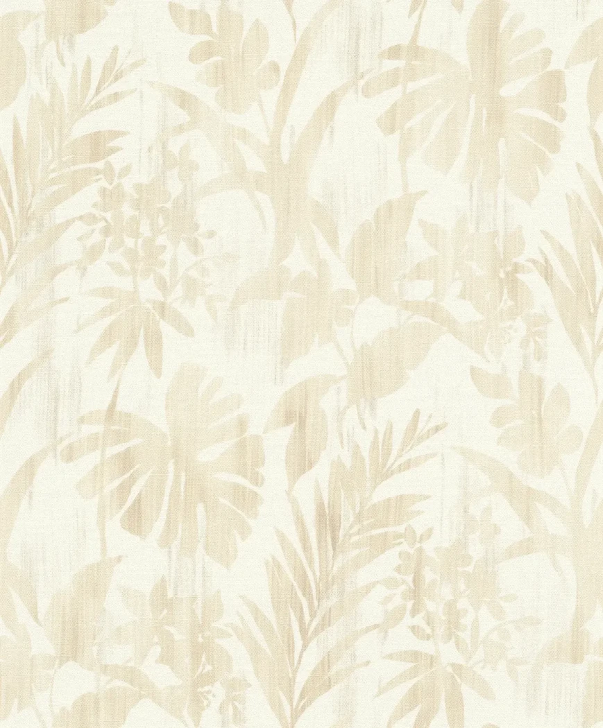 Wallpaper Citron with large palm leaves in beige on ivory