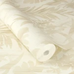 Wallpaper Citron with large palm leaves in beige on ivory