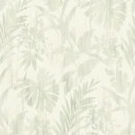 Wallpaper Fine Sand with almond green tropical leaves on ivory