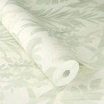 Wallpaper Fine Sand with almond green tropical leaves on ivory