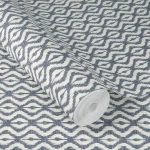 Wallpaper Silica with a grey and white ikat diamond pattern