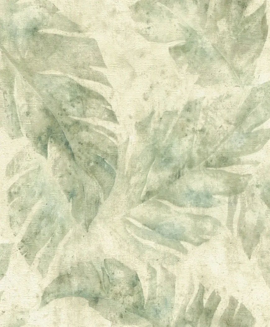 Wallpaper Aniseed with pale green graphic leaves on ivory