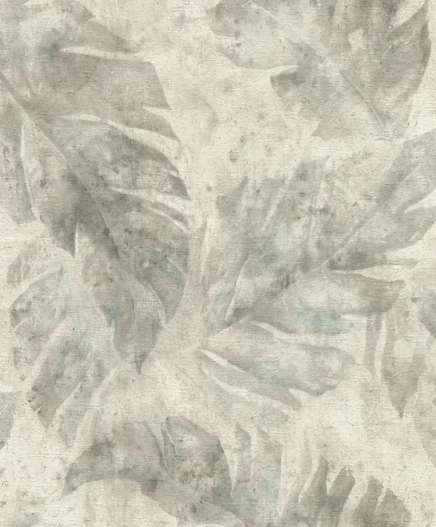 Wallpaper Frosted Wax with faded cream and grey banana leaves
