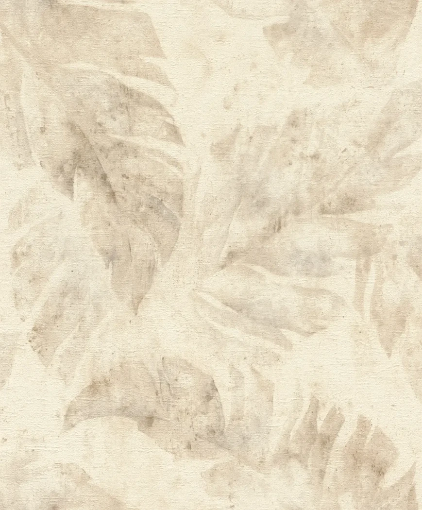 Wallpaper Frosted Millet, cream tone-on-tone tropical leaves in watercolour