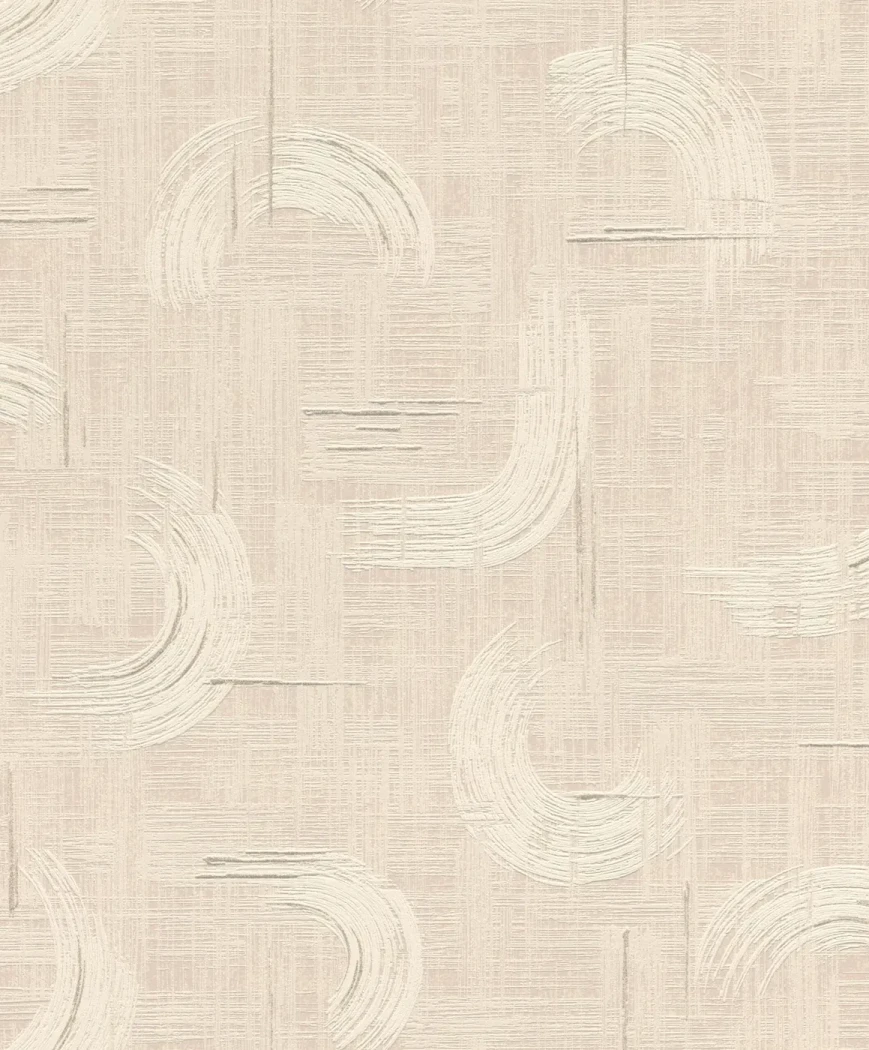 Wallpaper Pale Sand with cream abstract brushstrokes on linen texture