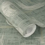 Wallpaper Rain, white and gold painted arcs on sage green