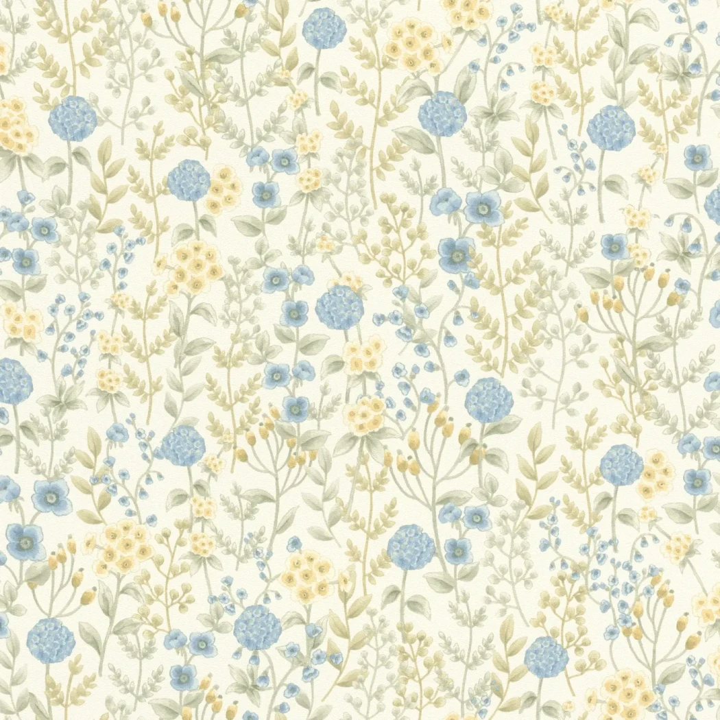 Wallpaper Frosted Maize with blue and yellow flowers on cream