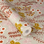Wallpaper Frosted Flour, cream floral with mustard flowers and ferns