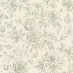 Wallpaper Pale Shell with sage-green roses and dahlias on cream