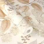 Wallpaper Light Parchment with watercolour cream bouquets and beige leaves