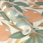 Wallpaper Rust with coral and green tropical leaves on ivory