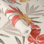 Wallpaper Chalk, red dahlias and grey foliage on off-white