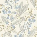 Wallpaper Milk with blue bellflowers and grey leaves on white