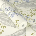 Wallpaper Milk with blue bellflowers and grey leaves on white